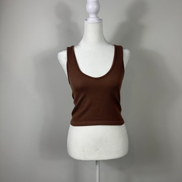 Suzette Collection Brown Ribbed V Neck Tank Top Women’s M/L - Picture 4 of 5